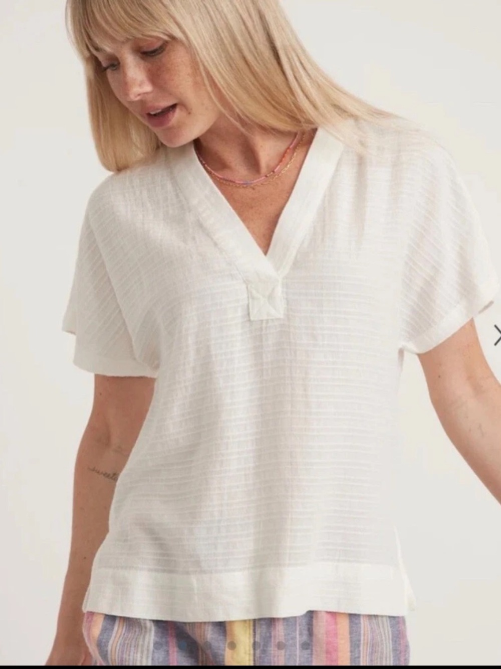 Marine Layer Bali Tunic Top White Medium Boho Beach Coverup Gauze V Neck $88